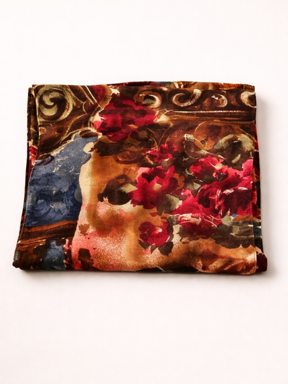 Baroque Floral Satin Shawl Scarf 82X24 Vintage Style- Y2K - Picture 3 of 4